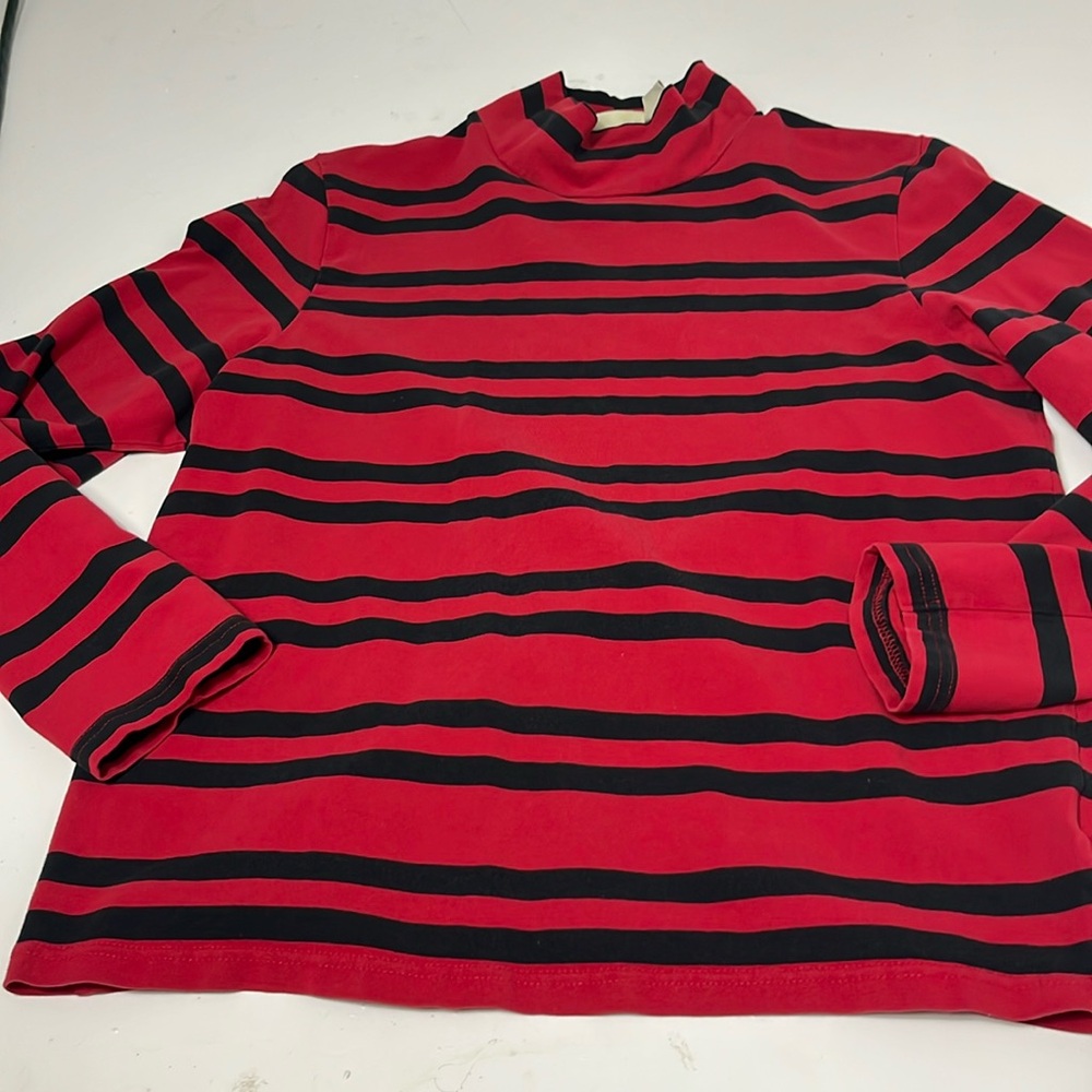 Vintage Eddie Bauer Medium Red Black Striped Long Sleeve Turtle Neck Shirt